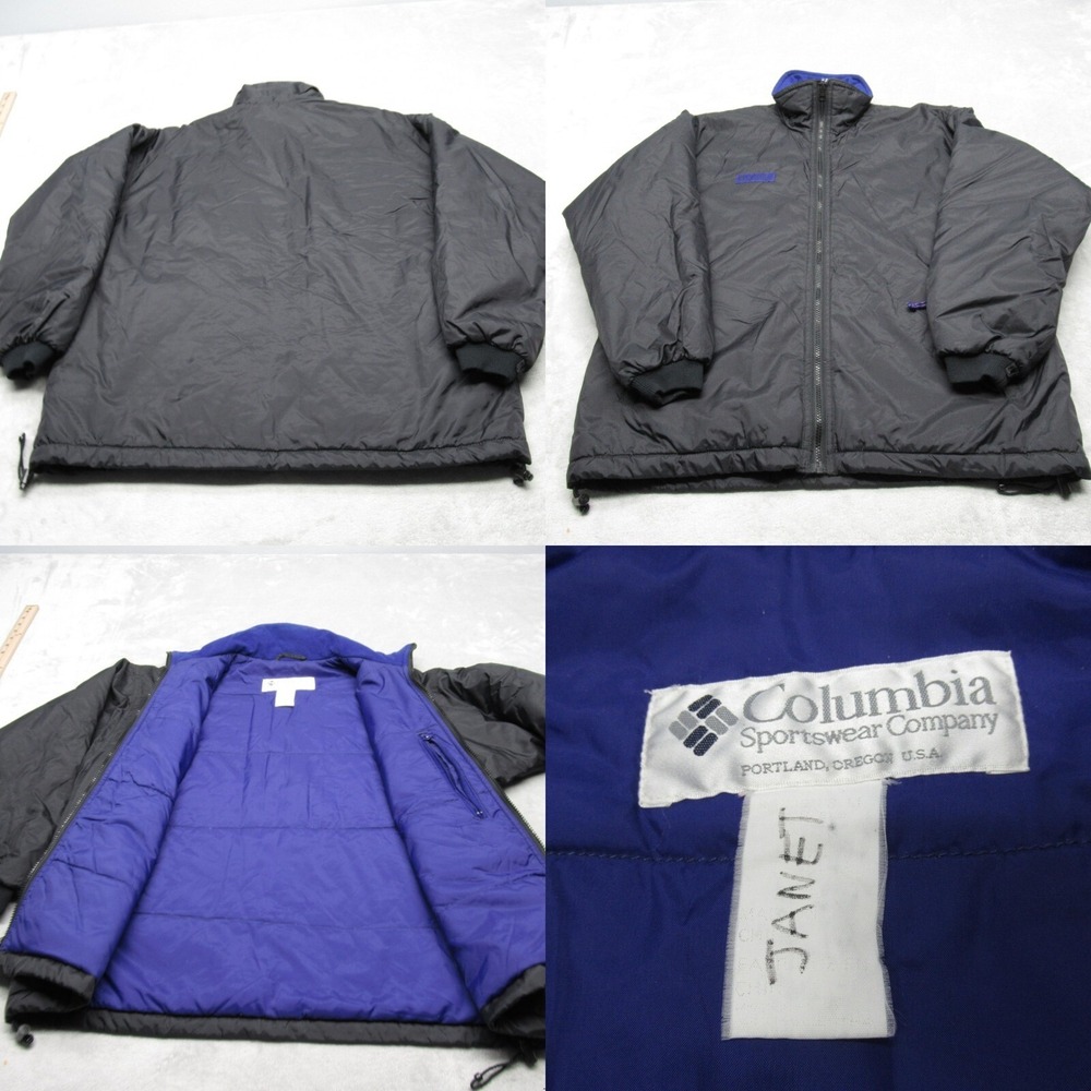 Columbia Jacket Women Medium Black Pockets Drawcord Hem Light Full Zip VTG